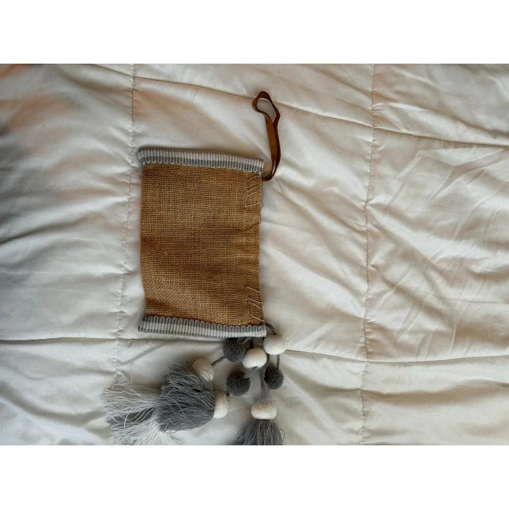 Dutzi Burlap And Leather Zip Boho Handmade‎ Clutch Pouch